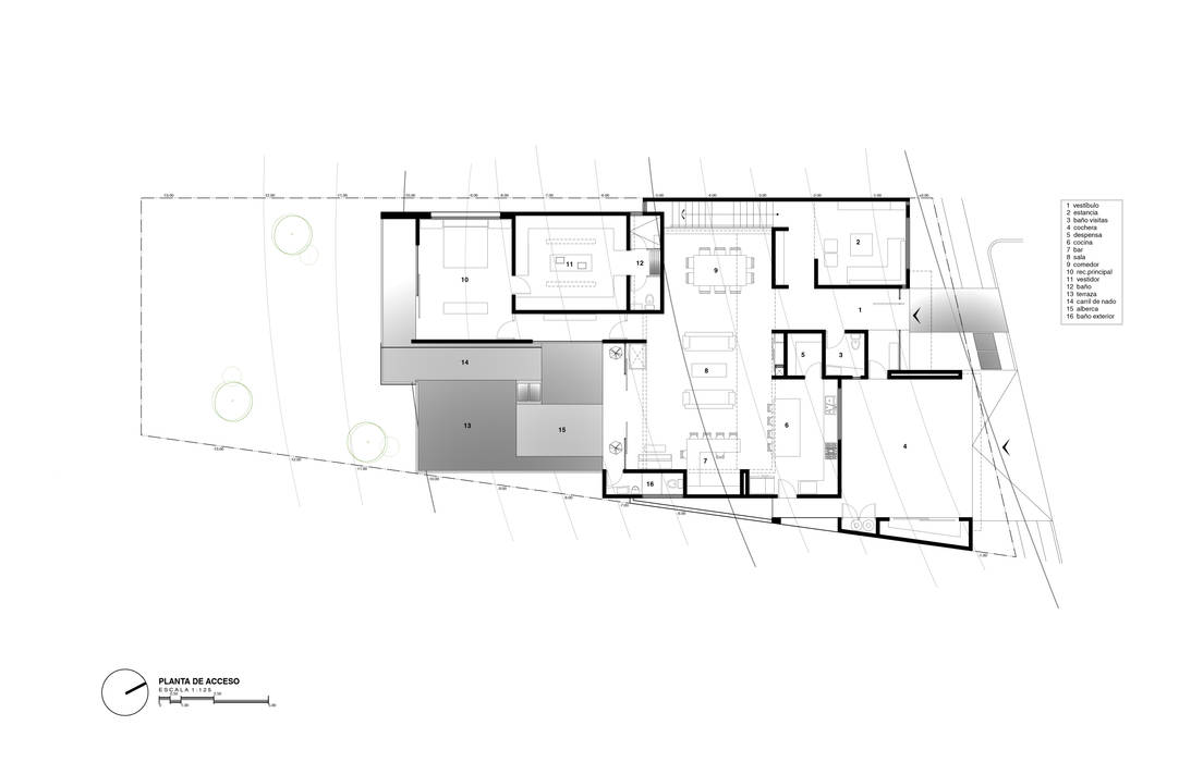 Planta de acceso Diez y Nueve Grados Arquitectos