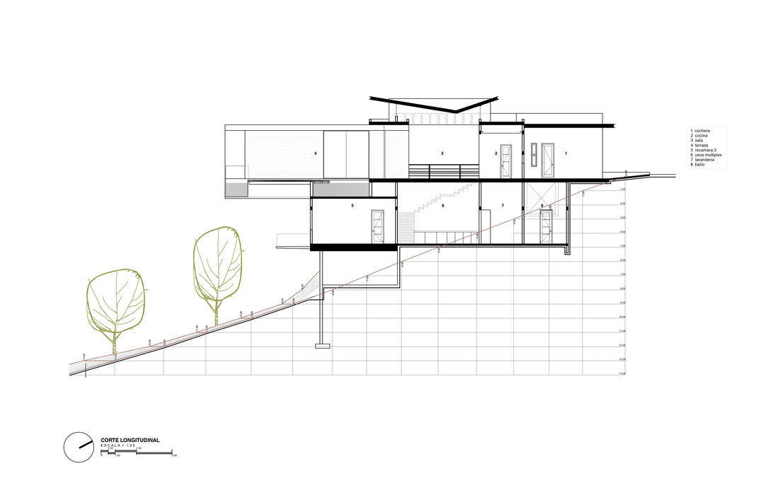 Corte Longitudinal Diez y Nueve Grados Arquitectos