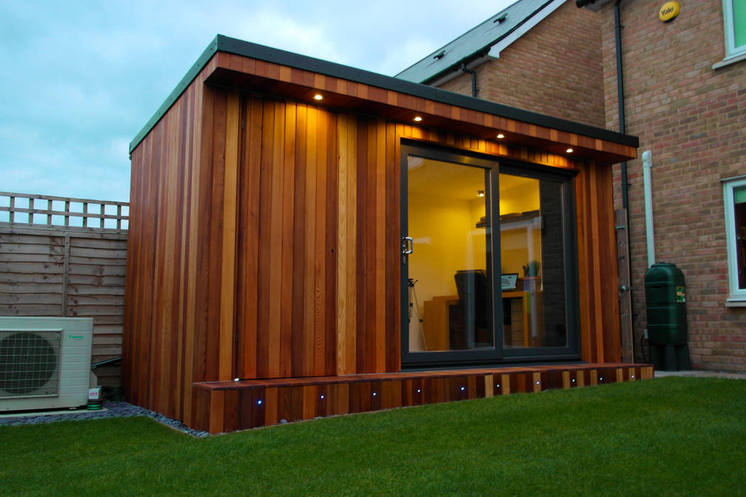 Garden Office with hidden storage shed built by Garden Fortress , Surrey homify Phòng học/văn phòng phong cách hiện đại