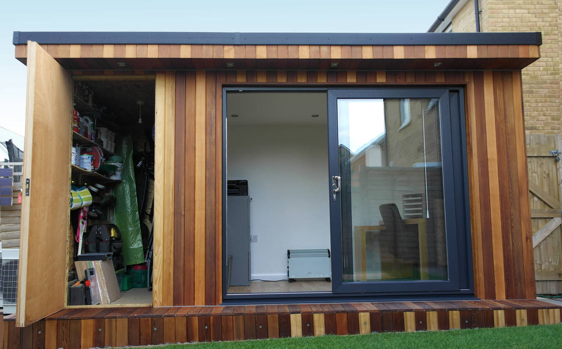 Garden Office with hidden storage shed built by Garden Fortress , Surrey homify Nowoczesne domowe biuro i gabinet