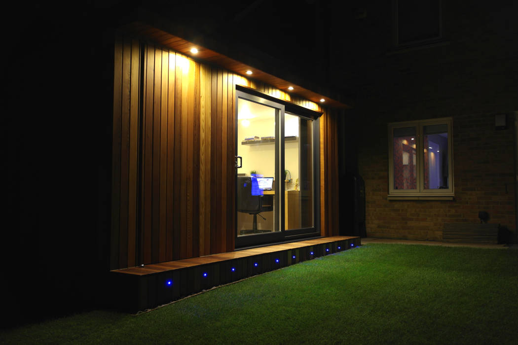 Garden Office with hidden storage shed built by Garden Fortress , Surrey homify Modern Study Room and Home Office