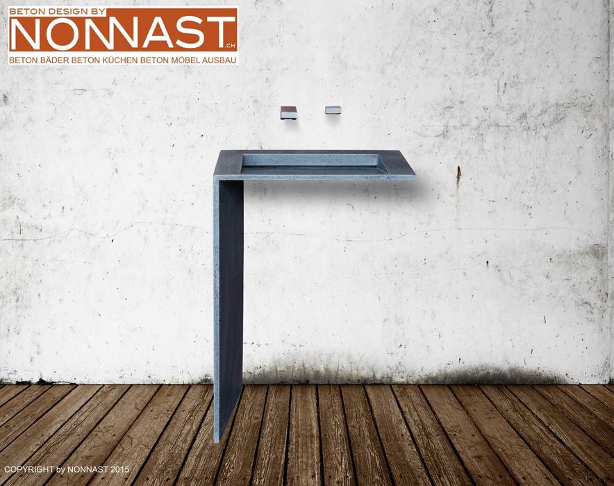 Betonwaschtisch in L-Form , Beton Design By NONNAST Beton Design By NONNAST モダンスタイルの お風呂 シンク