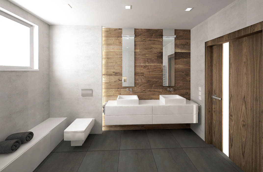 Łazienka w betonie i drewnie KRY_ Minimalistyczna łazienka