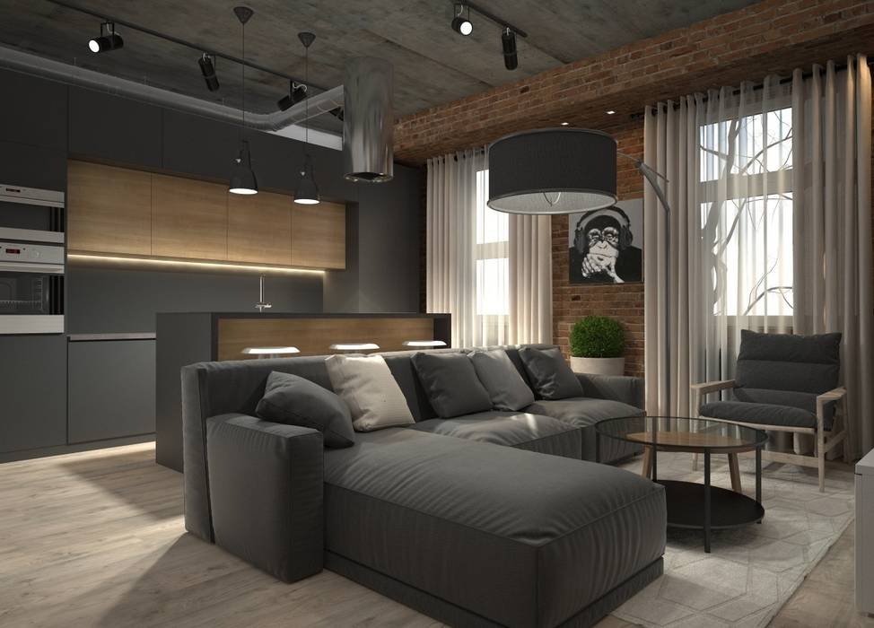 Квартира-студия для холостяка, Elena Arsentyeva Elena Arsentyeva Industrial style living room