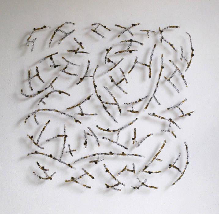 Sporen van Schrift IV, 2014, 77 x 77 cm, paardenhaar, textiel, gestikt. Marian Bijlenga Meer ruimtes Sculpturen