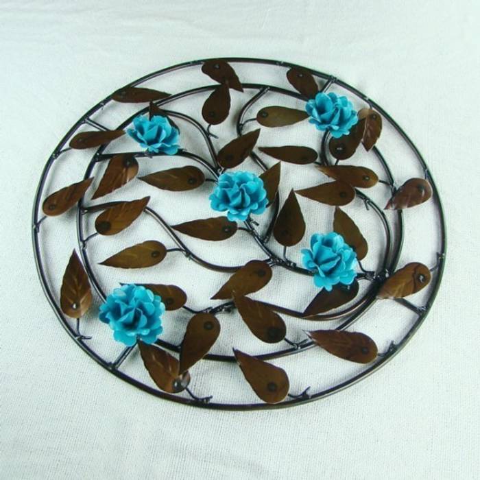 Mandala de Ferro com Flores Azul Turquesa Vida Rústica Artesanato e Decoração Quartos rústicos Acessórios e decoração
