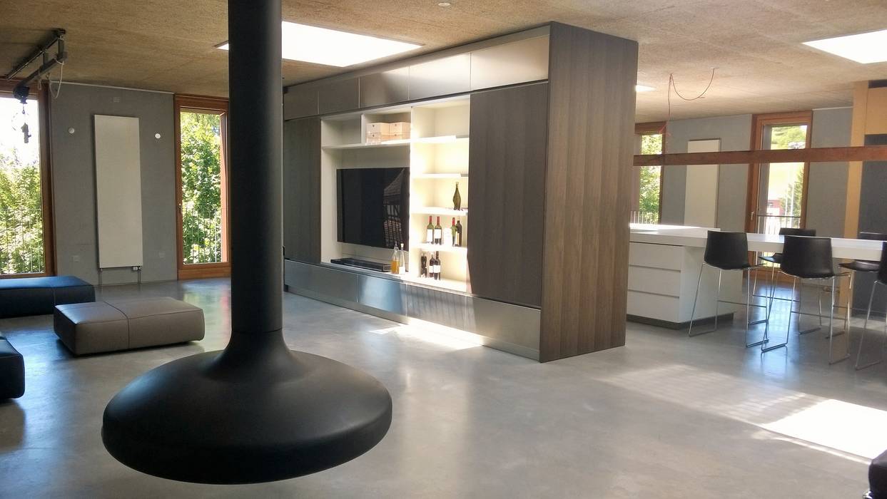 Loft Wohnzimmer Mit Blick Auf Kucheninsel Von Isoluzioni Exklusivitat Stil Und Design Made In Italy Minimalistisch Homify