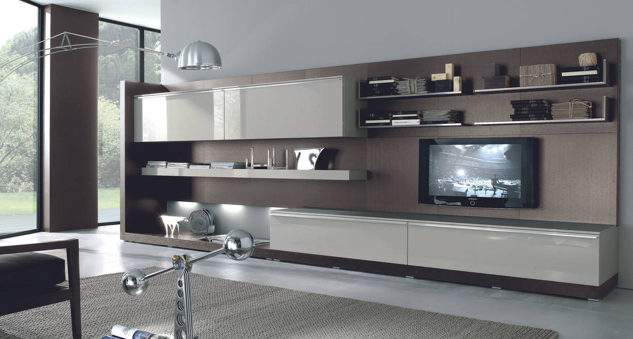 Wall hung TV unit and bookcase. Also with hidden storage. Lamco Design LTD Modern living room TV stands & cabinets