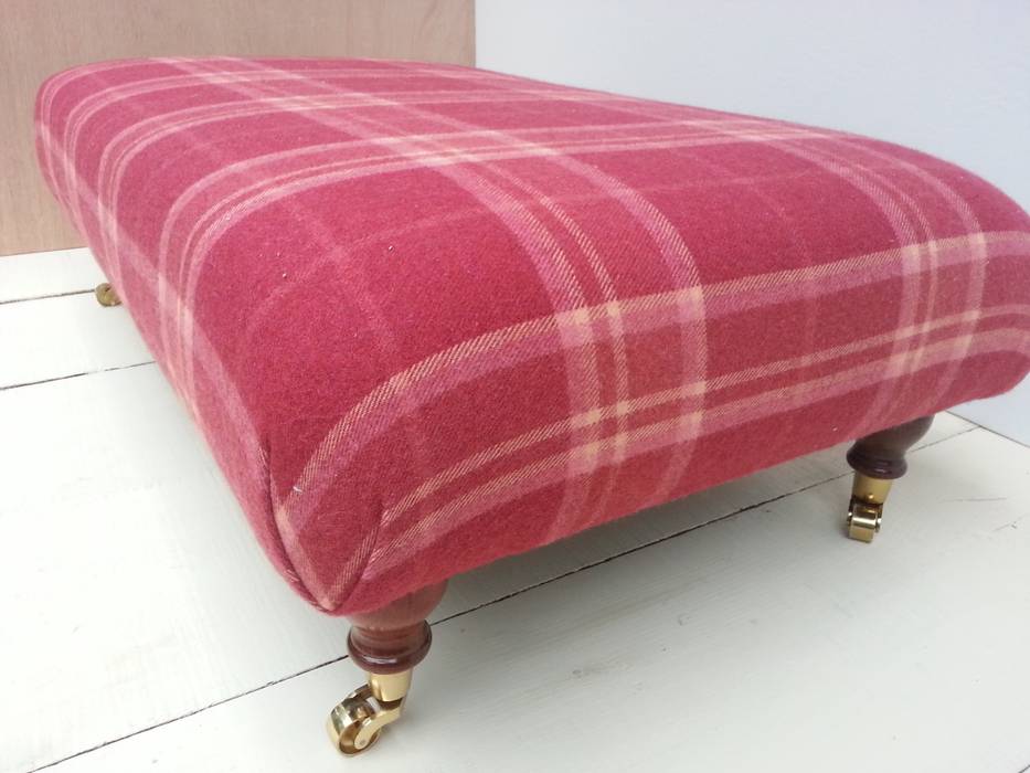 Highland Check Cranberry - Folded Corners Footstool 105 x 62cm Herts Upholstery Country style living room Stools & chairs