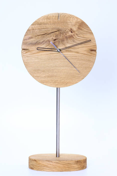 Zegar z dębu szczotkowanego i olejowanego "IO" Meble Autorskie Jurkowski Minimalistyczny salon Akcesoria i dekoracje