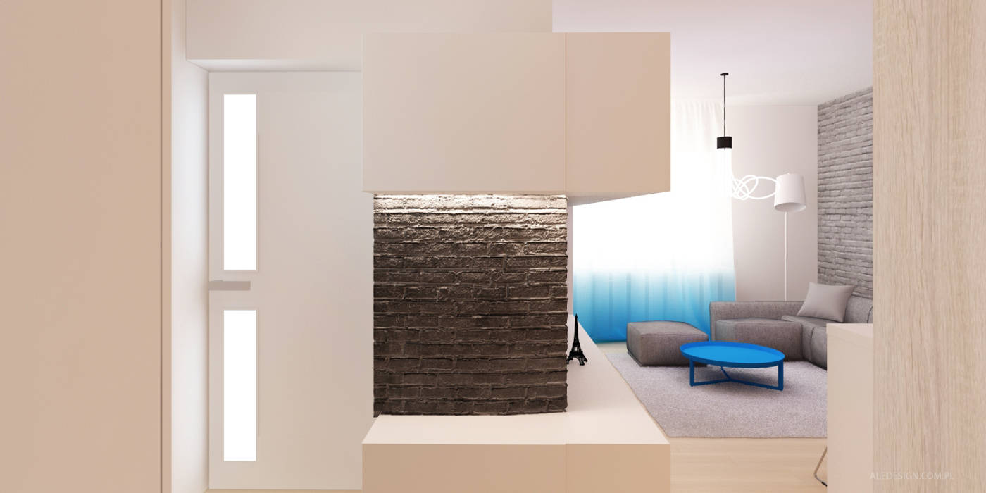 Pokój dzienny z kuchnią w gradiencie Ale design Grzegorz Grzywacz Minimalistyczny salon