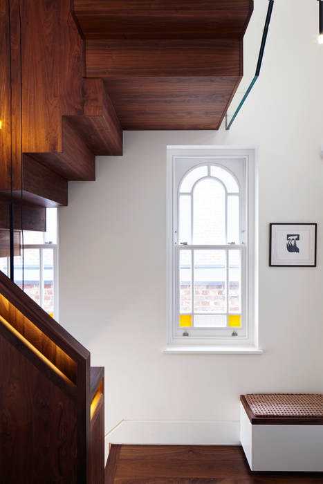 Original feature vs new staircase Fraher and Findlay Modern corridor, hallway & stairs