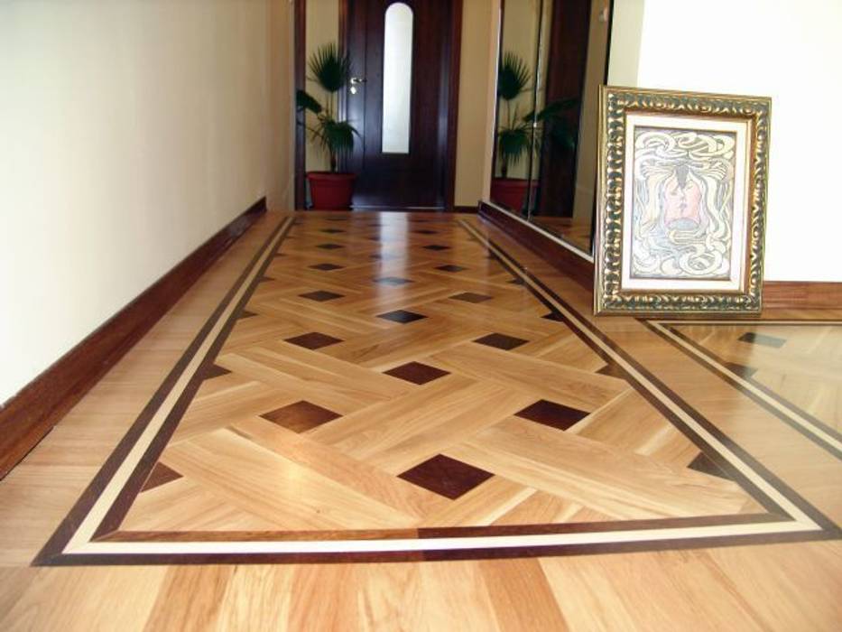 Basket Weave - Parquet Pattern Luxury Wood Flooring Ltd الممر الحديث، المدخل و الدرج