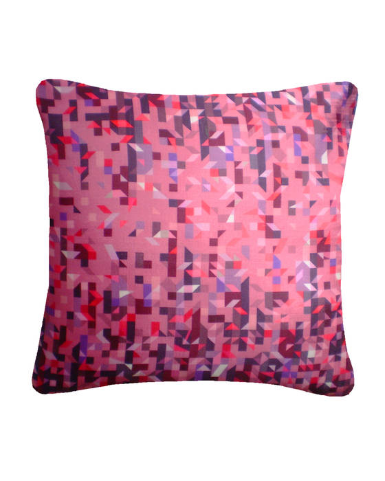 PIxelated Triangles Silk Cushion in Rose/Red, 45x45cm Nitin Goyal London Kamar Tidur Modern Textiles