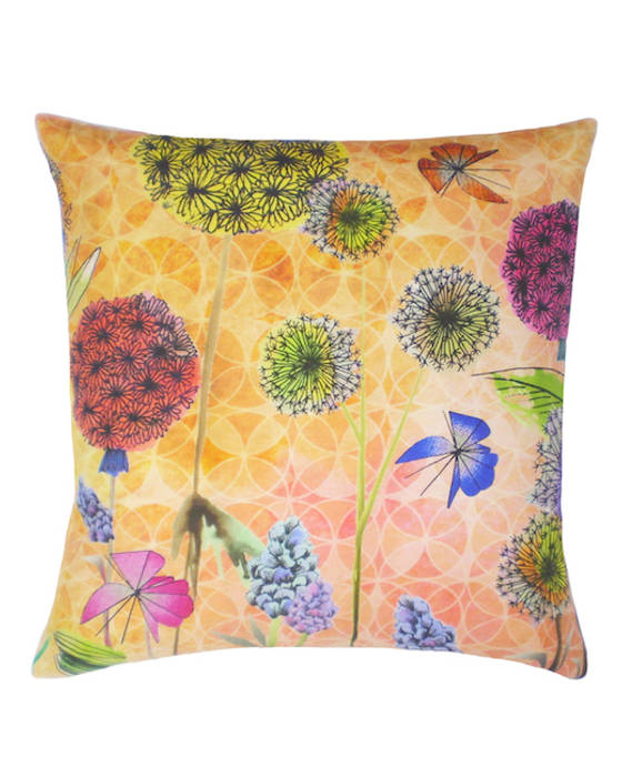 Bloom Garden Silk Cushion in Orange, 45x45cm Nitin Goyal London Modern Bedroom Textiles