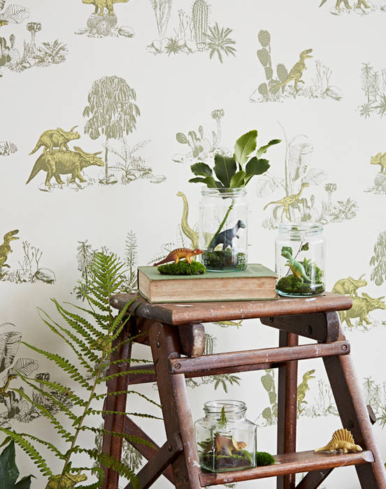 Dino Wallpaper Yellow Green Sian Zeng Eclectic style walls & floors Wallpaper