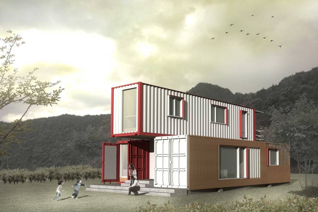 Container house rendering thinkTREE Architects and Partners Modern home