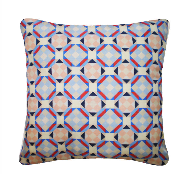 Rubik Silk Cushion in Blue Terracotta, 45x45cm Nitin Goyal London Kamar Tidur Modern Textiles