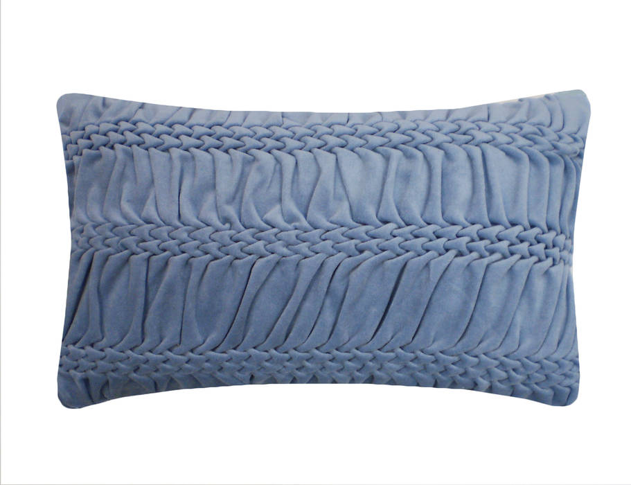 Hand Smocked Striped Wave Cushion in Blue, 30x50cm Nitin Goyal London Kamar Tidur Modern Textiles