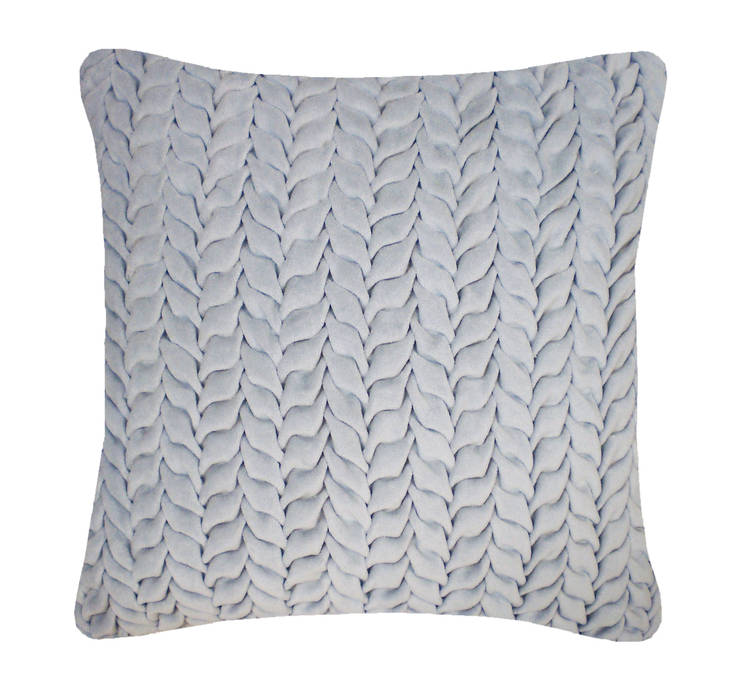 Hand Smocked Leaf Cotton Velvet Cushion in Duck Egg, 40x40cm Nitin Goyal London Kamar Tidur Modern Textiles