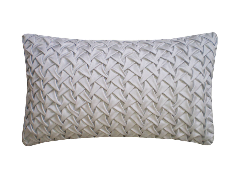 Hand Smocked Large Wave Cushion in Silver Grey, 30x50cm Nitin Goyal London Kamar Tidur Modern Textiles