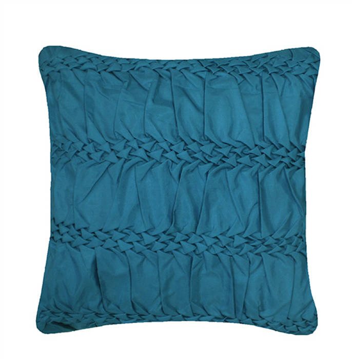 Hand Smocked Striped Wave Cushion in Teal, 40x40cm Nitin Goyal London Kamar Tidur Modern Textiles