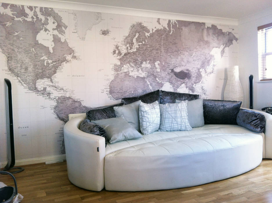 Black and White World Map Wallpapered Paredes e pisos clássicos Papel de parede