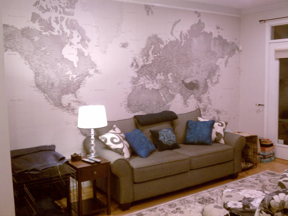 Black and White World Map Wallpapered Classic style walls & floors Wallpaper