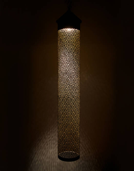 Cylindrical Pendant Light - Antique Brass Moroccan Bazaar Mediterranean style corridor, hallway and stairs Lighting