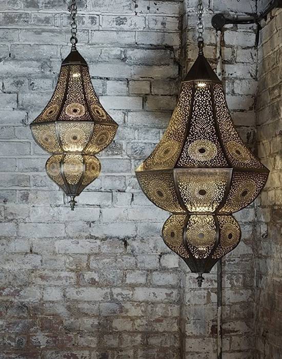 Moroccan Asni Pierced Antique Brass Hanging Lamp Moroccan Bazaar Mediterranean style dining room Lighting