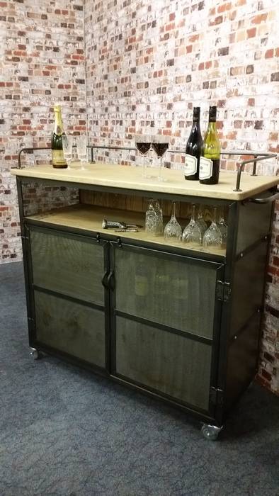 Industrial Wine/Drinks Trolley on lockable castors V I Metal Ltd Industrial style dining room Wine racks