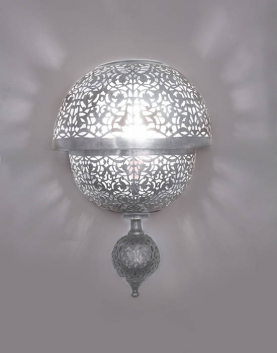 Circular Pierced Wall Light in Silver Moroccan Bazaar Mediterranean corridor, hallway & stairs Lighting