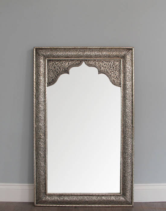 Moroccan Silver Mirror - Antique Finish Moroccan Bazaar Phòng thay đồ phong cách Địa Trung Hải Mirrors