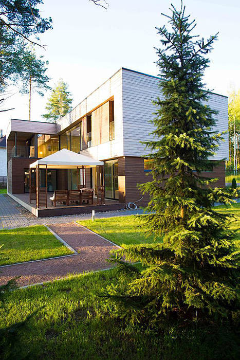 Дом в загородном поселке «Охтинский парк», ALEXANDER ZHIDKOV ARCHITECT ALEXANDER ZHIDKOV ARCHITECT บ้านและที่อยู่อาศัย