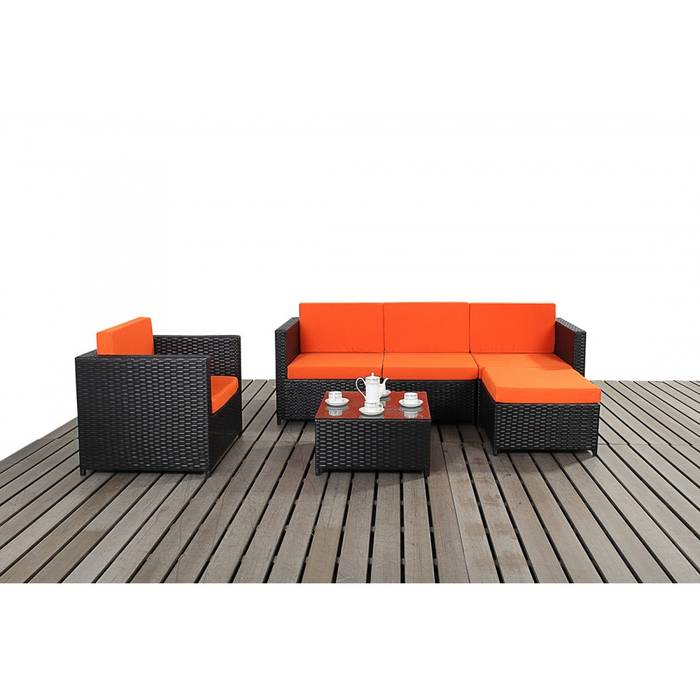 Bonsoni Black & Orange Corner Sofa Set - Comes With a Modular Corner Sofa, an armchair and a Coffee Table Rattan Garden Furniture homify Giardino in stile asiatico Mobili