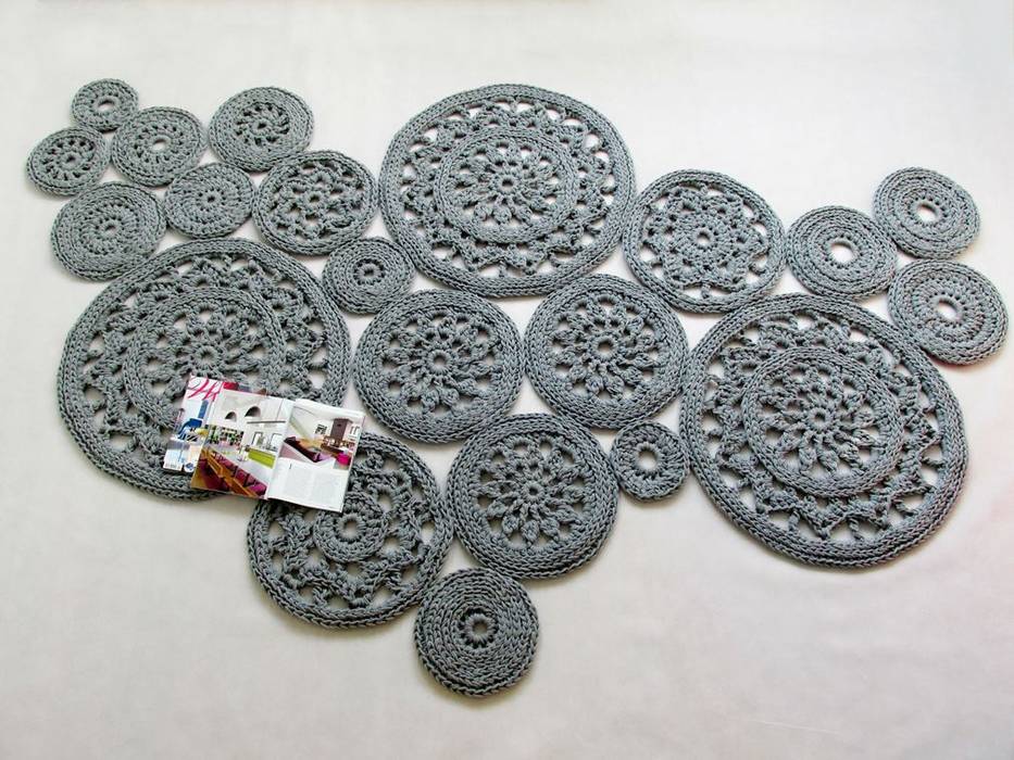 Handmade crochet rug, crochet carpet, round rug, knitted carpet, knitted rug, model WIEN material cotton, color 13 RENATA NEKRASZ art & design أرضيات سجاد