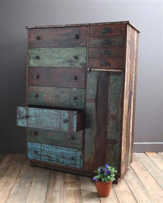 Large Recycled Wooden Chest of Drawers Vintage Archive Storage room Storage