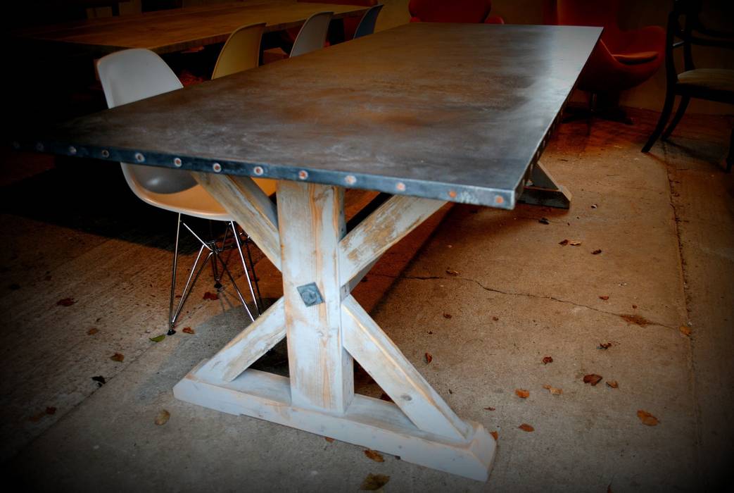 Zinc topped Dining table Dove and Grey Country style dining room Tables