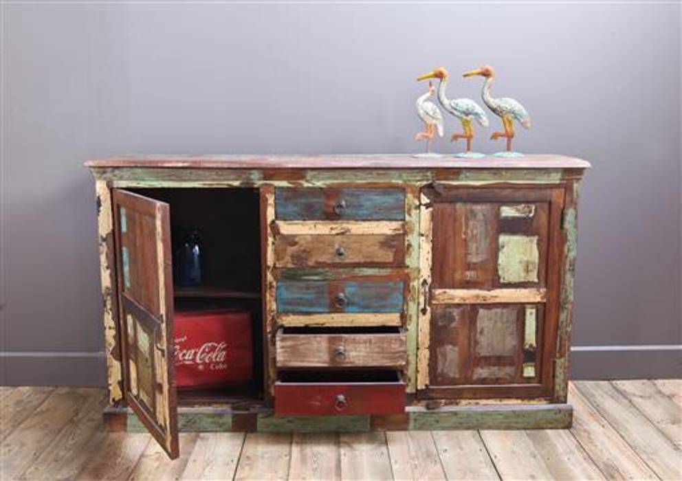 Recycled Teak Kitchen Cupboard Vintage Archive Rustikale Küchen Schränke und Regale