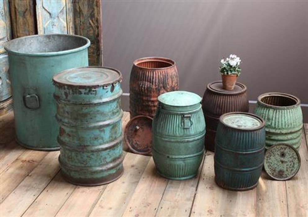 Recycled Drum Planters Vintage Archive Ausgefallener Garten Blumentöpfe und Vasen