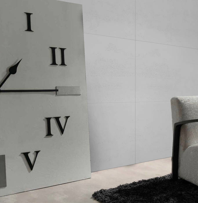 Płyty z betonu architektonicznego w salonie - siwa biel Luxum Nowoczesny salon