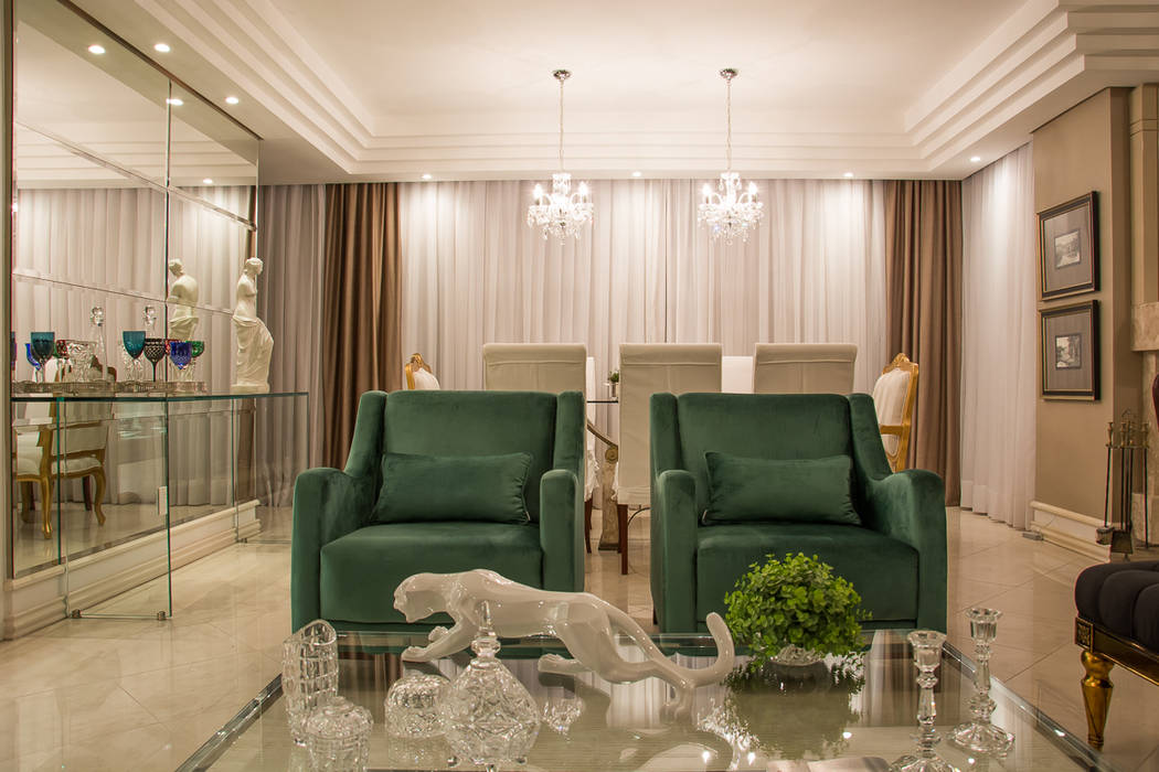 Living clássico m verde esmeralda, marli lima designer de interiores marli lima designer de interiores Salas de estar clássicas
