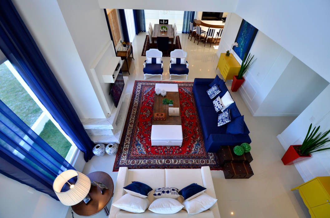 Casa de Praia Azul Marinho, marli lima designer de interiores marli lima designer de interiores Salas de estar ecléticas