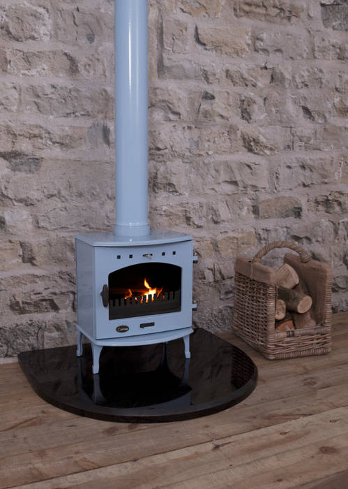 China Blue Enamel Carron Log Stove from UKAA UKAA | UK Architectural Antiques ห้องทำงาน/อ่านหนังสือ ของตกแต่งและอุปกรณ์จิปาถะ