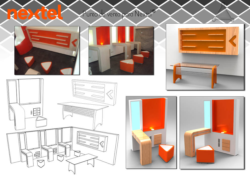 conjunto de mobiliario "Nextel" Armatoste studio Espacios comerciales Oficinas y tiendas