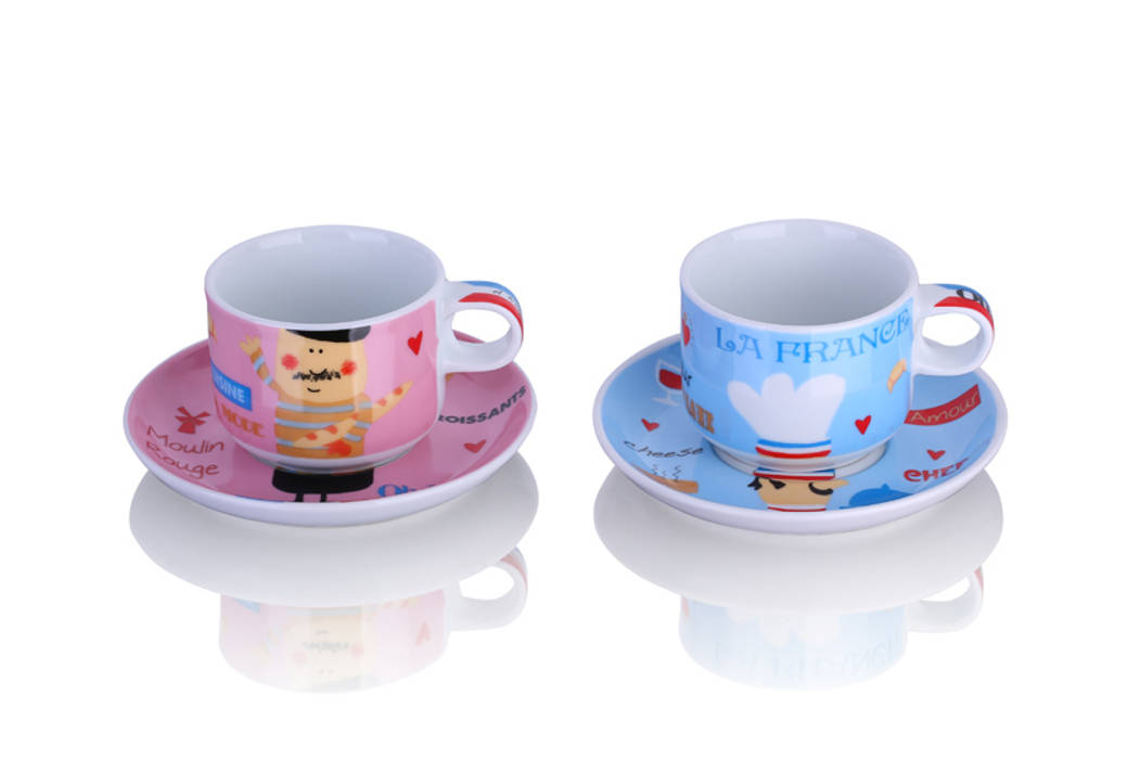 2 Filiżanki ze spodeczkiem Paris duże -komplet 4 el. Silly Design - prezentowa porcelana Nowoczesna kuchnia Sztućce, naczynia i szkło