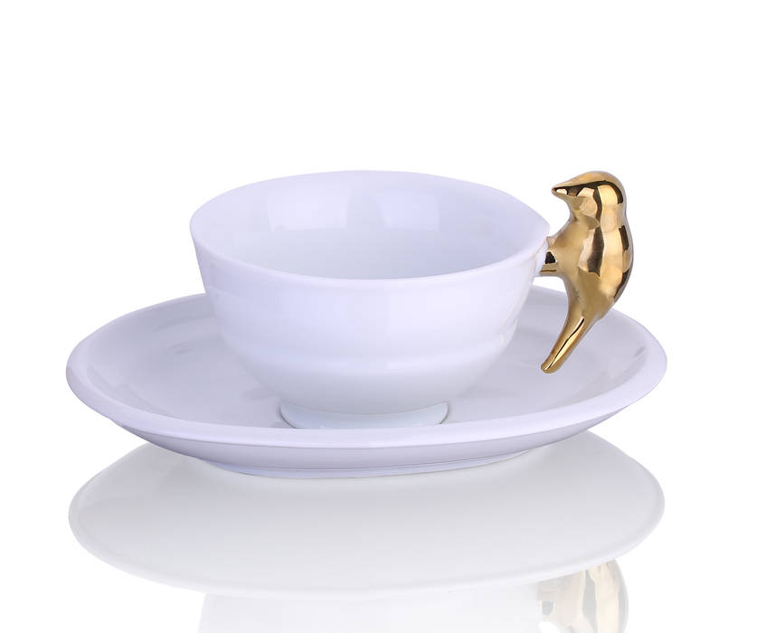 Porcelanowa Filiżanka ze spodeczkiem De Luxe Gold Silly Design - prezentowa porcelana Minimalistyczna kuchnia Sztućce, naczynia i szkło