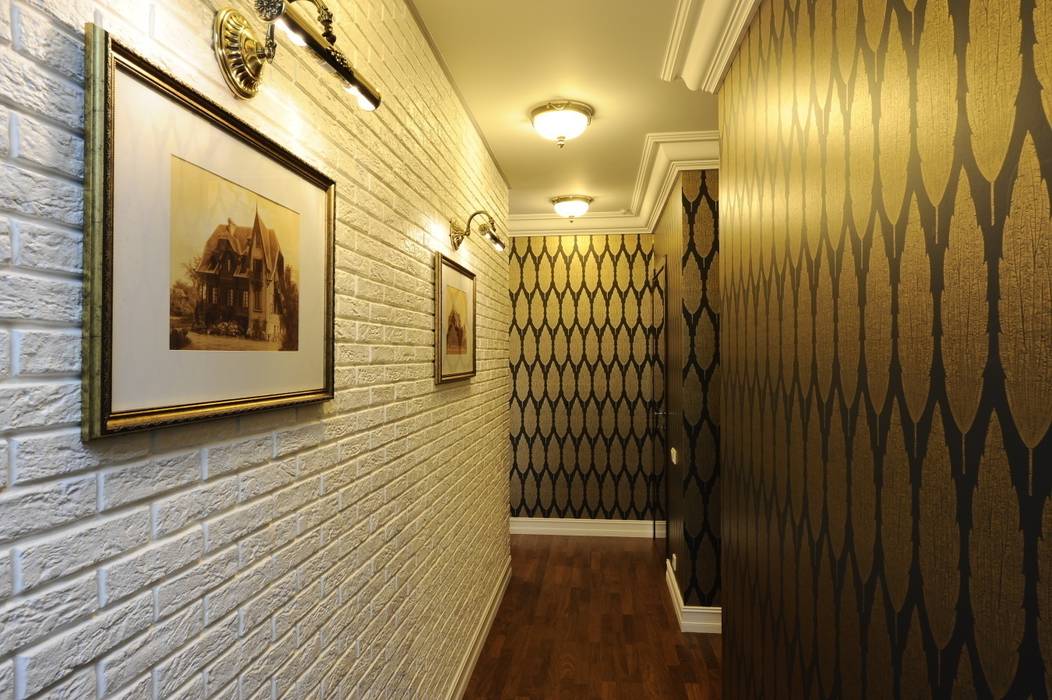 отделка стен коридора декоративным камнем фото