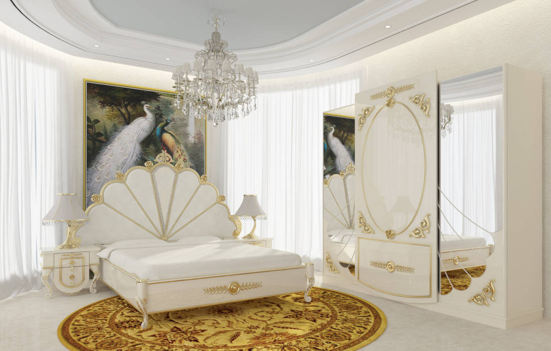Gold Avangarde Bedroom ( http://www.eronur.com/ ) Inan AYDOGAN /IA Interior Design Office Klasik Yatak Odası Elbise Dolabı & Komodinler