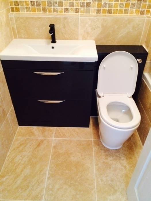 Bathroom with black at Royal Victoria Docks London E16, Design Inspired Ltd Design Inspired Ltd